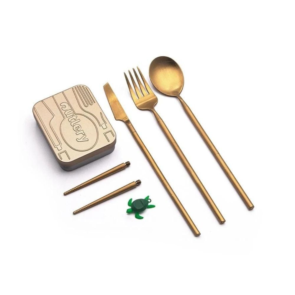 Outlery Full Set - Metallic Gold, Reusable Cutlery,    - Outdoor Kuwait