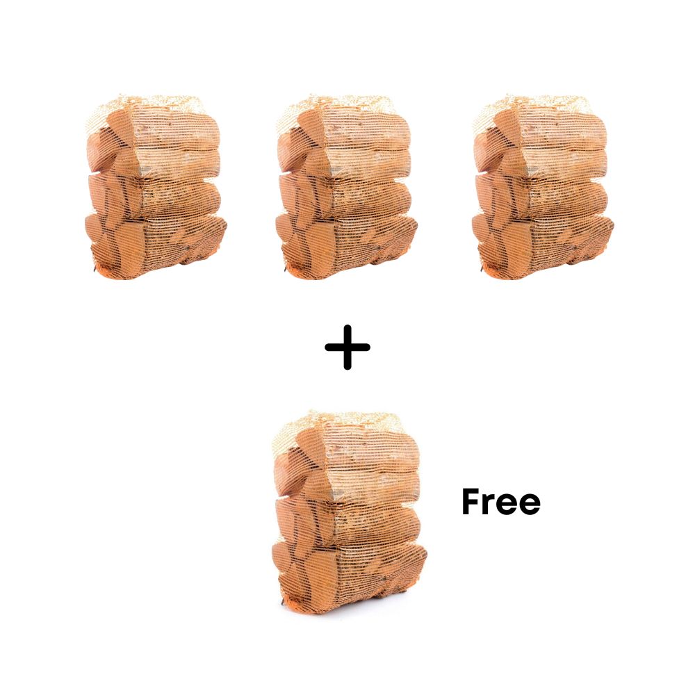 Buy 3, Get 1 Free: Wood Bioma Kiln Dried Birch Firewood - 30 L with Mesh Bag Bundle, Firewood, - Outdoor Kuwait