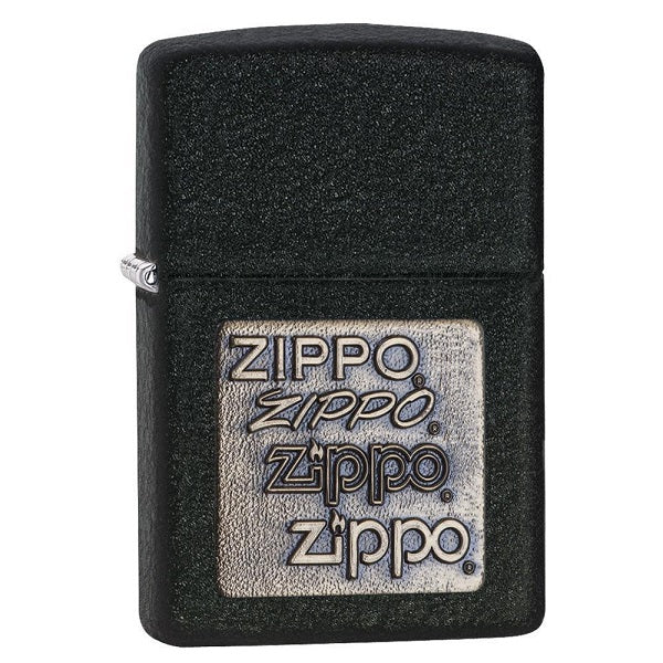 Zippo Black Crackle Silver Zippo Logo Lighter - ZP363, Lighter, - Outdoor Kuwait