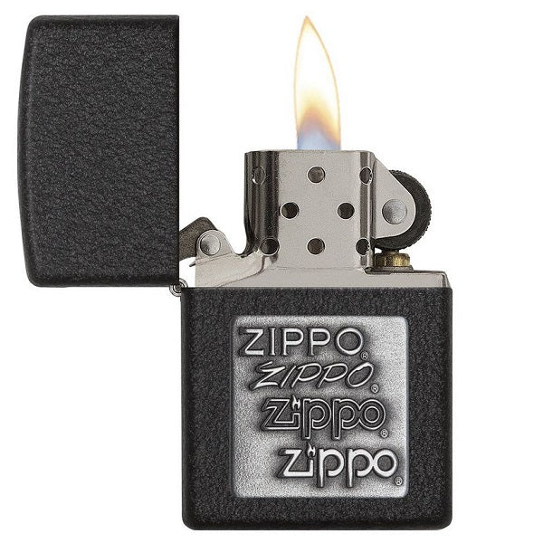 Zippo Black Crackle Silver Zippo Logo Lighter - ZP363, Lighter, - Outdoor Kuwait