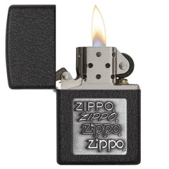 Zippo Black Crackle Silver Zippo Logo Lighter - ZP363