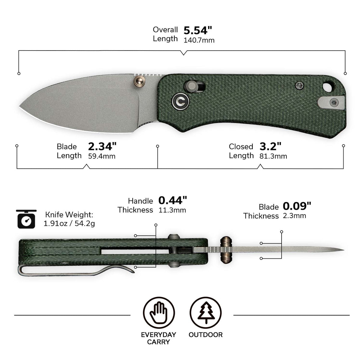 CIVIVI Baby Banter 2 Micarta Pocket Knife C23074-3