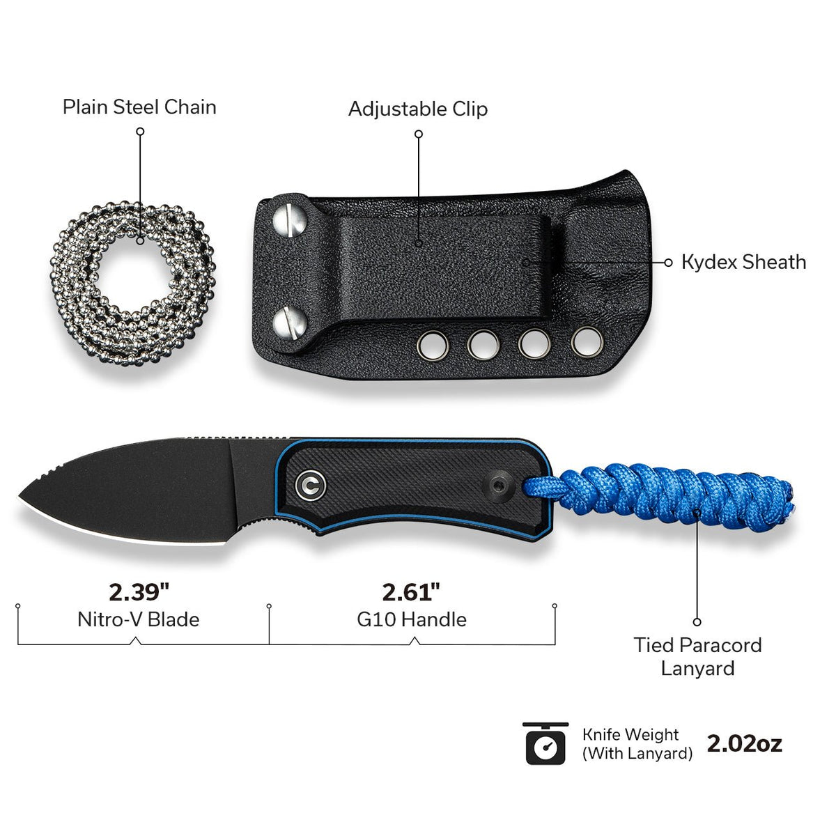 CIVIVI Baby Banter Black & Blue G10 Fixed Blade Knife C23045-1, Knives, - Outdoor Kuwait