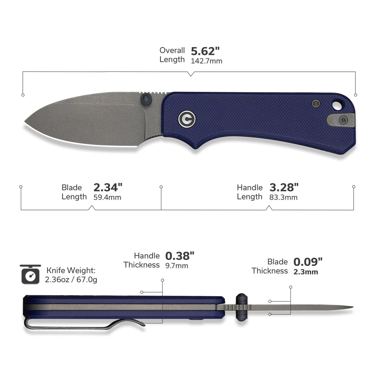 CIVIVI Baby Banter Slip Joint Blue G10 Pocket Knife C25066A-1, Knives, - Outdoor Kuwait