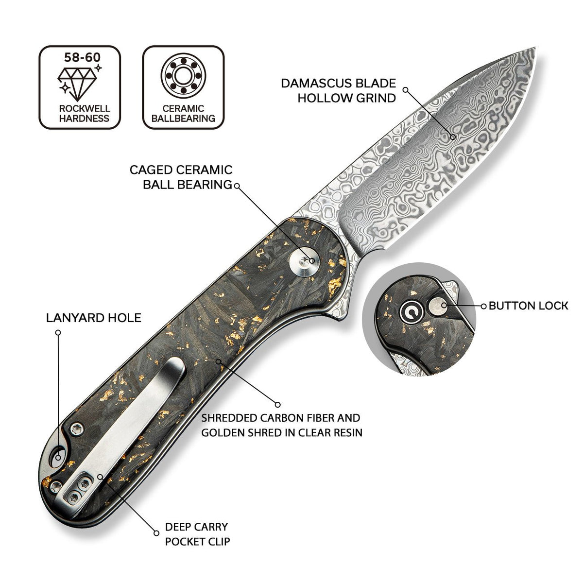 CIVIVI Button Lock Elementum II Pocket Knife C18062P-10