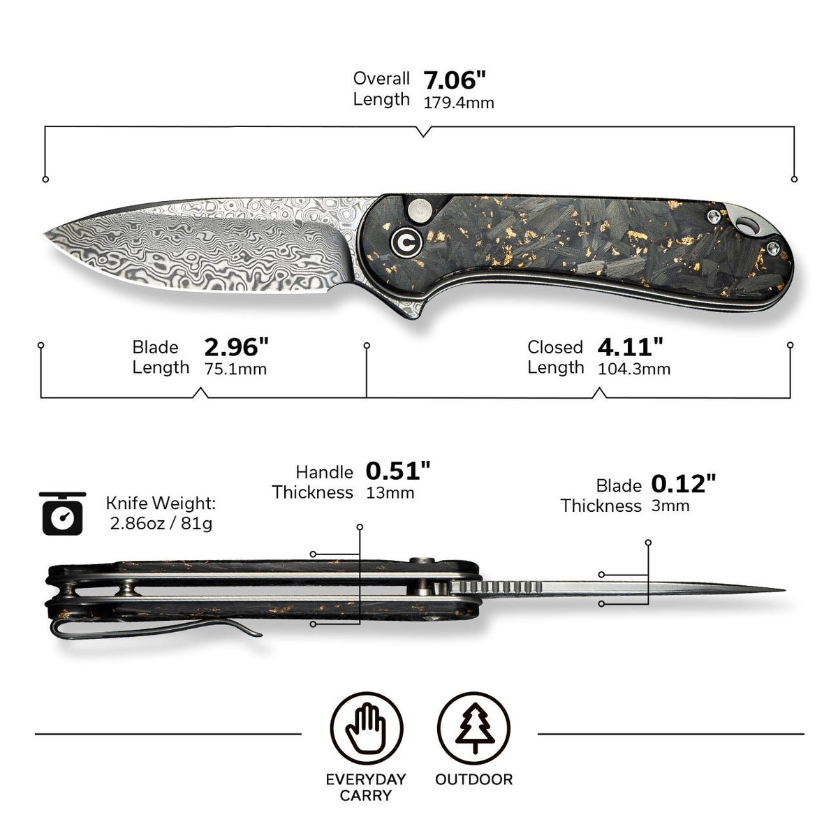CIVIVI Button Lock Elementum II Pocket Knife C18062P-10