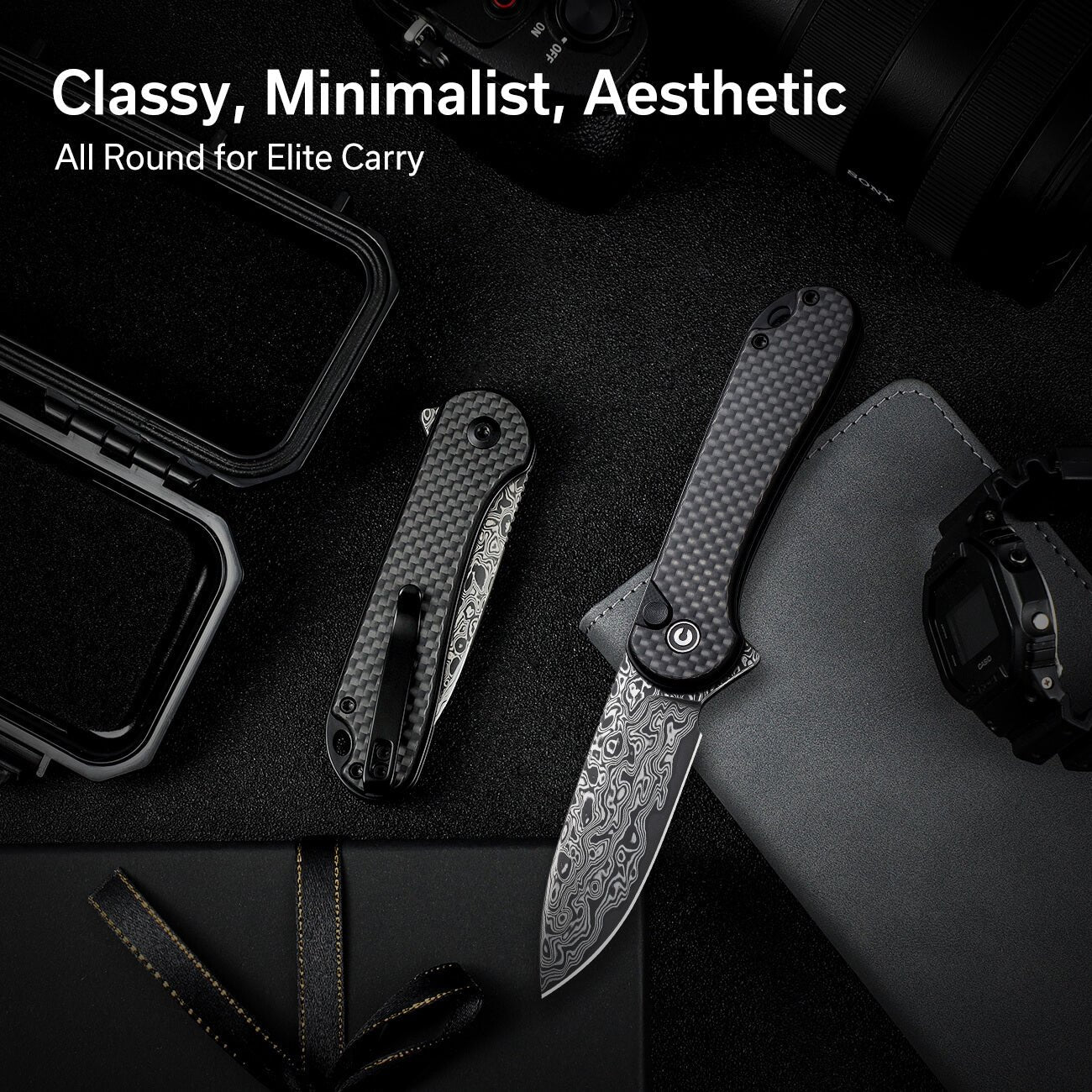 CIVIVI Button Lock Elementum II Carbon Fiber Pocket Knife C18062PB-DS1