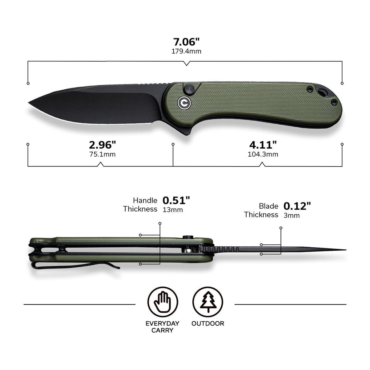 CIVIVI Button Lock Elementum II G10 Pocket Knife C18062P-3