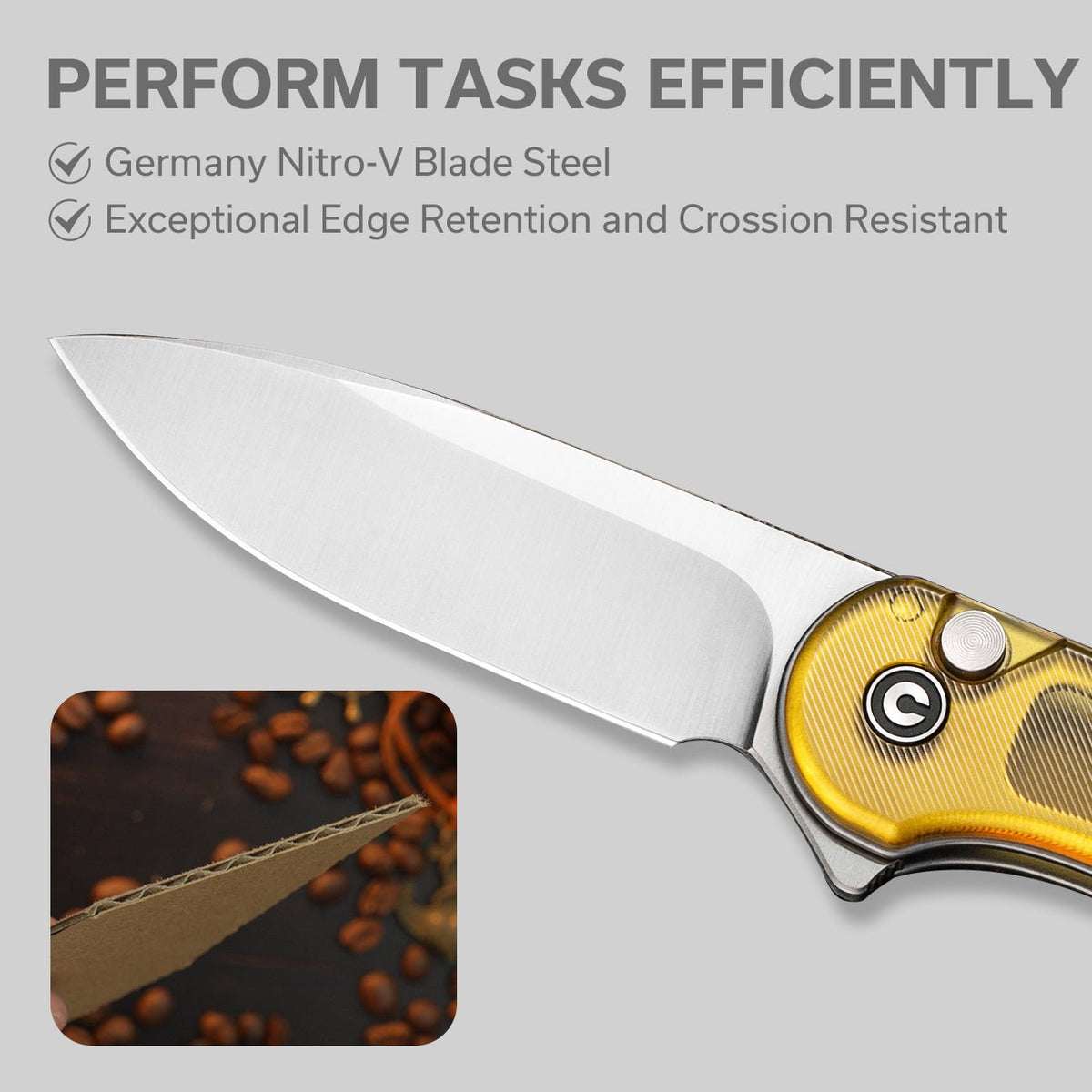 CIVIVI Button Lock Elementum II Polished Ultem Pocket Knife C18062P-7, Knives, - Outdoor Kuwait