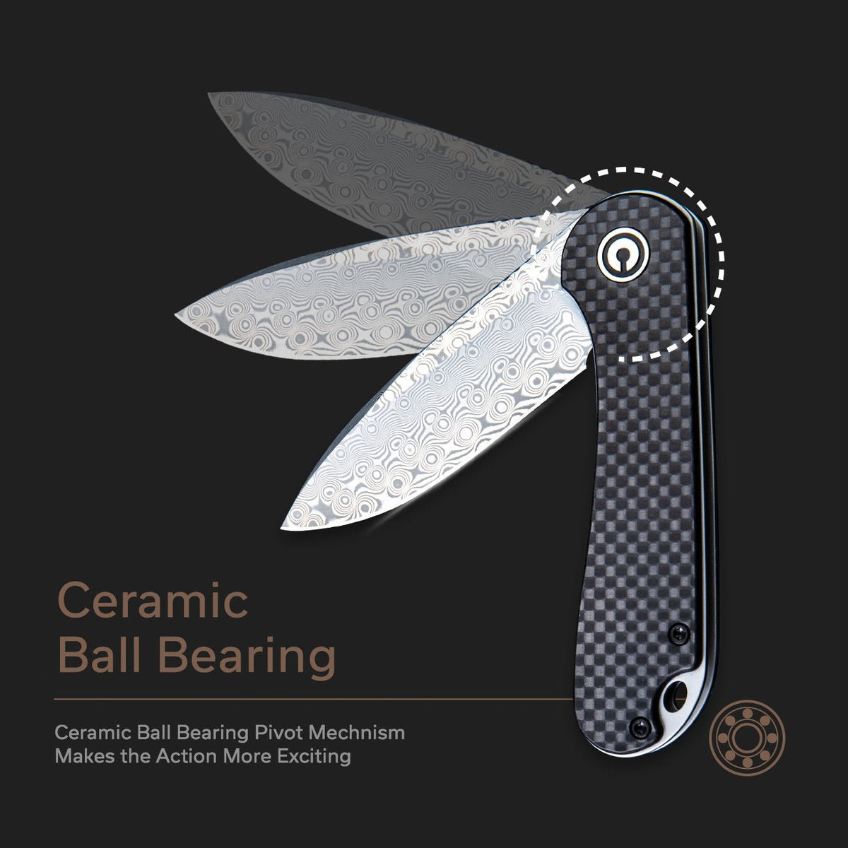 CIVIVI Elementum Damascus Carbon Fiber Pocket Knife C907DS, Knives, - Outdoor Kuwait