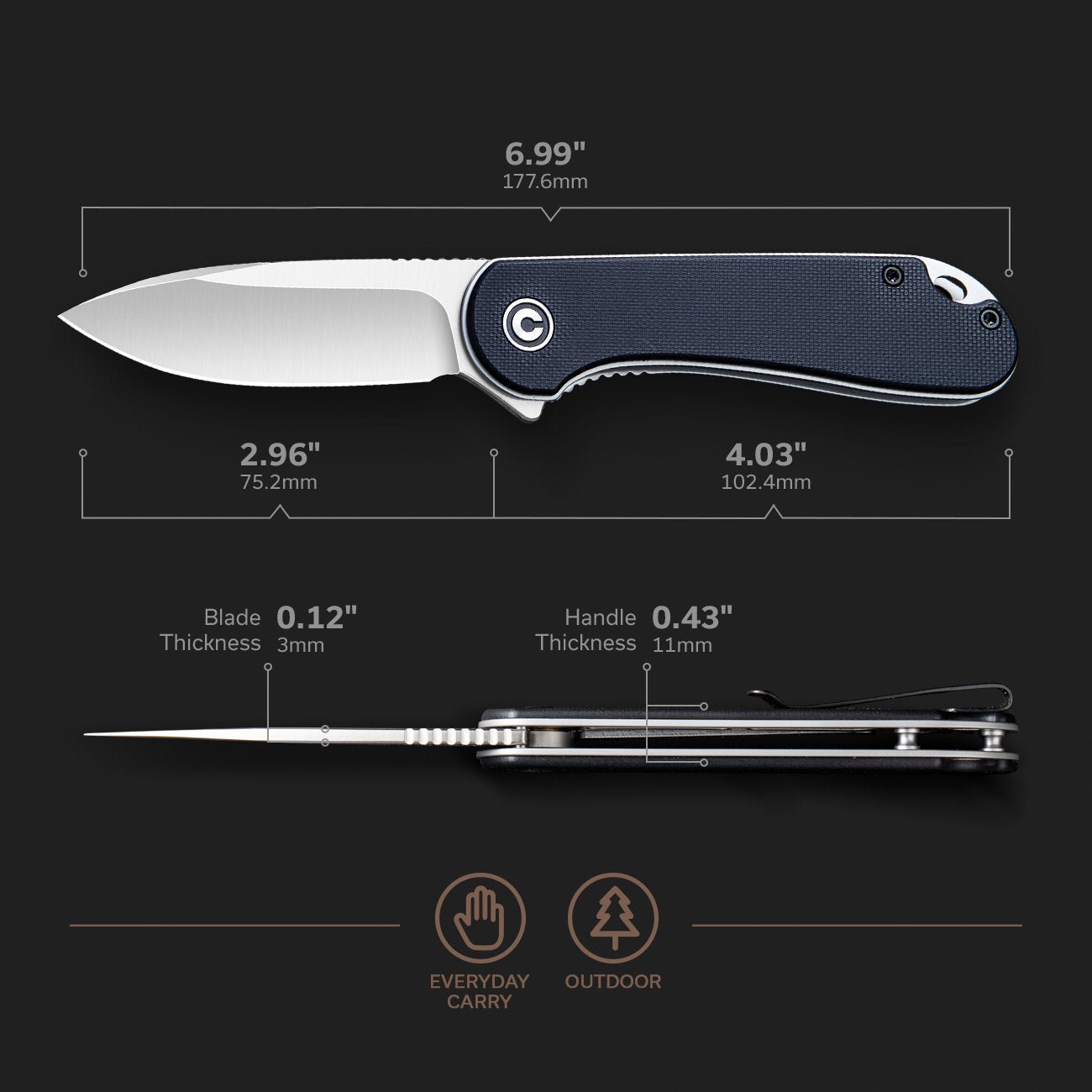 CIVIVI Elementum G10 Pocket Knife C907A