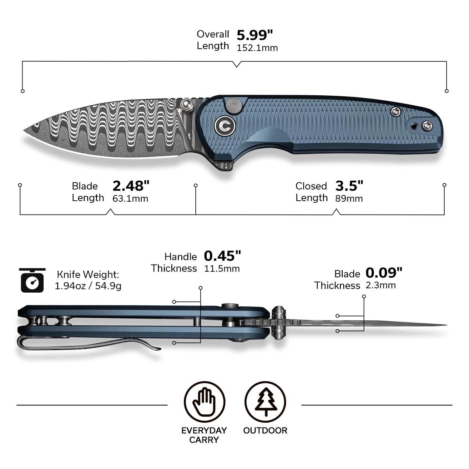 CIVIVI Mini Shakan Aluminum Pocket Knife C20052F-DS1