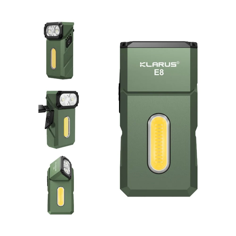 Klarus E8 Triple-Light Swivel-Head EDC Flashlight - Jungle Green