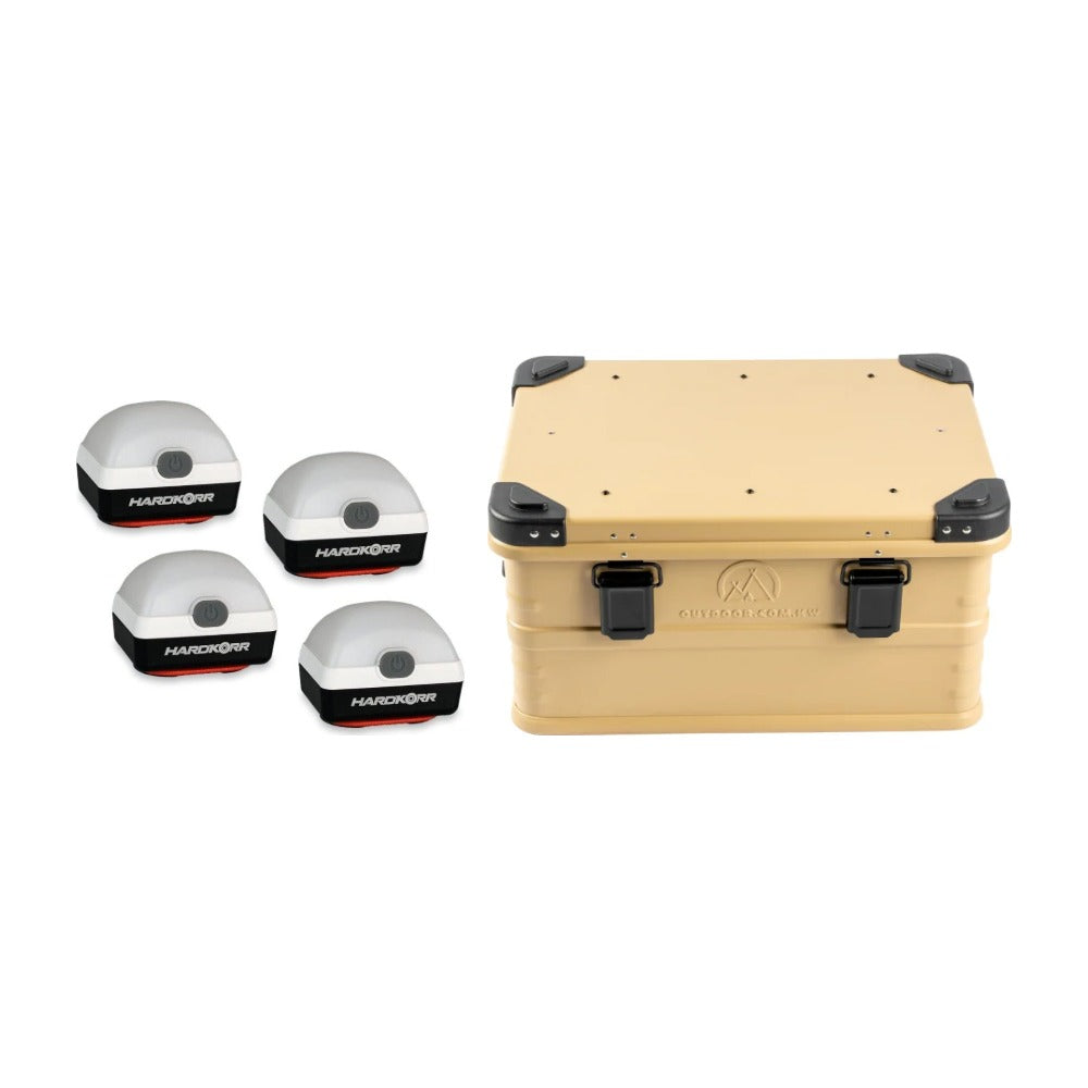 Hardkorr 4-Pack Lanterns + 44L Aluminium Storage Box (Beige) Bundle, Outdoor Bundles, - Outdoor Kuwait
