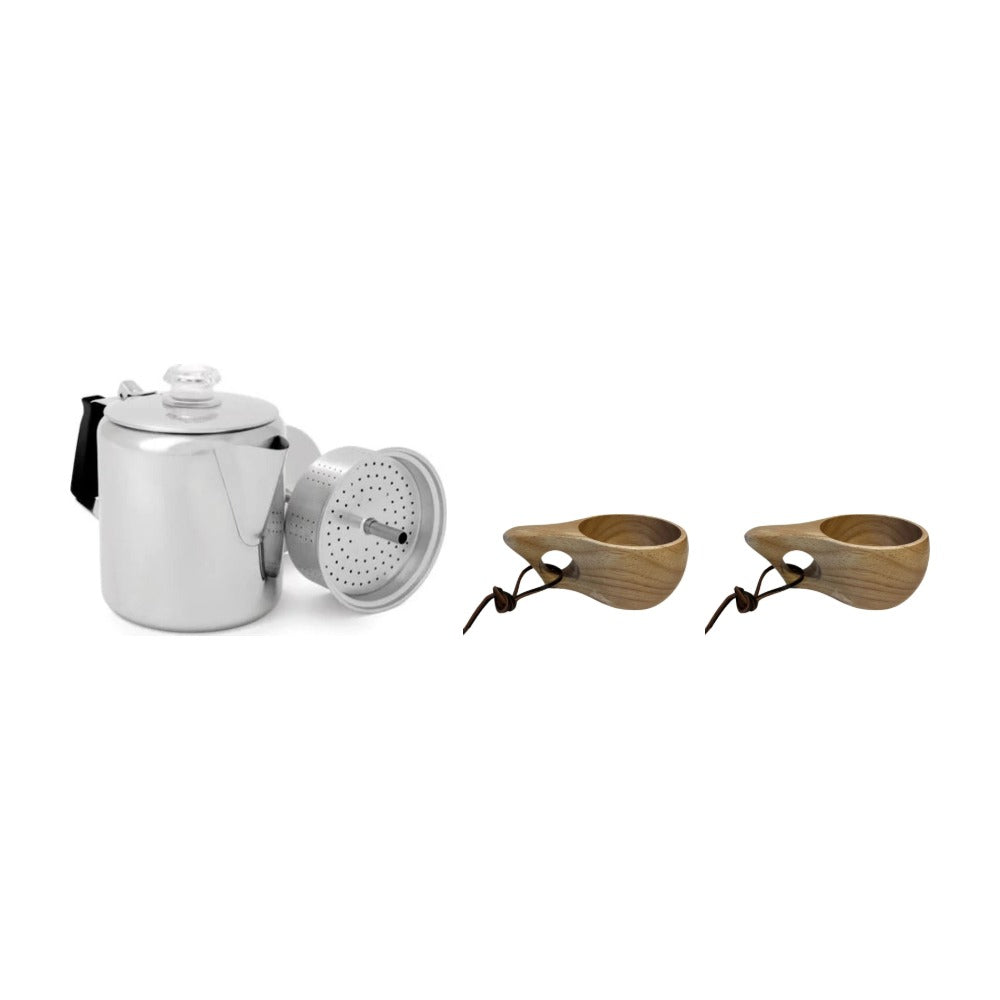 GSI 3-Cup Percolator + 2 Wood Mugs Bundle, Outdoor Bundles, - Outdoor Kuwait