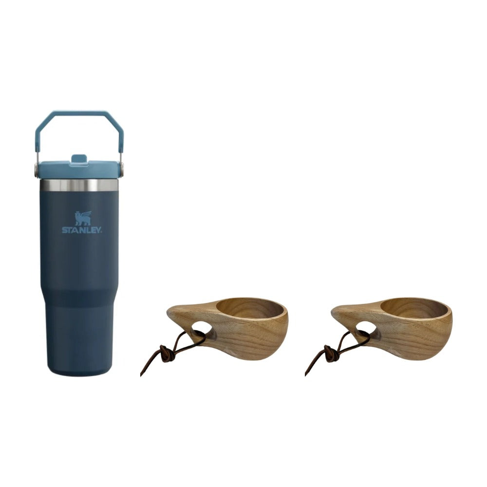 Stanley IceFlow 30oz Navy + 2 Wood Mugs Bundle, Outdoor Bundles, - Outdoor Kuwait