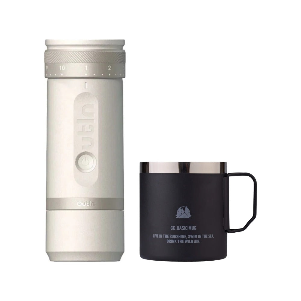 OutIn Fino Grinder Sandstone White + Black 450ml Mug Bundle, Outdoor Bundles, - Outdoor Kuwait
