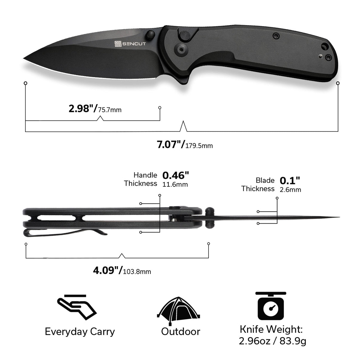 SENCUT S22043B-1 ArcBlast Folding Pocket Knife Black