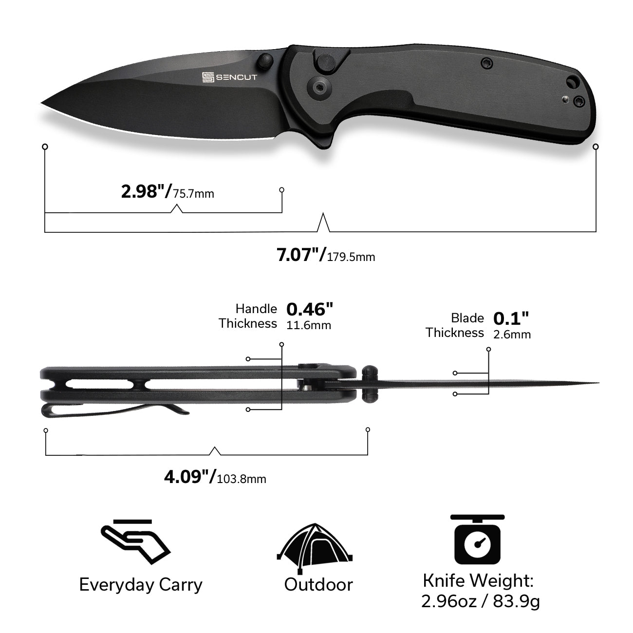 SENCUT S22043B-1 ArcBlast Folding Pocket Knife Black