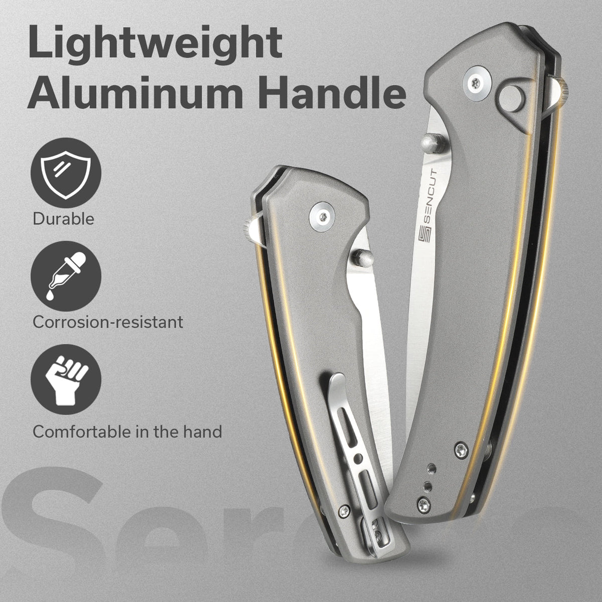 SENCUT Serene Gray Aluminum Pocket Knife S21022B-3, Knives, - Outdoor Kuwait