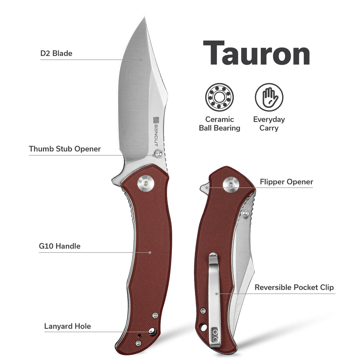 SENCUT Tauron Burgundy G10 Pocket Knife S25060-2, Knives, - Outdoor Kuwait