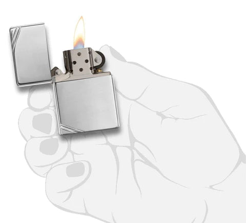 Zippo High Polish Chrome Vintage with Slashes, Lighters & Matches,    - Outdoor Kuwait