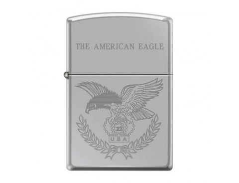 Zippo High Polish Chrome Eagle With Crown Windproof Lighter
