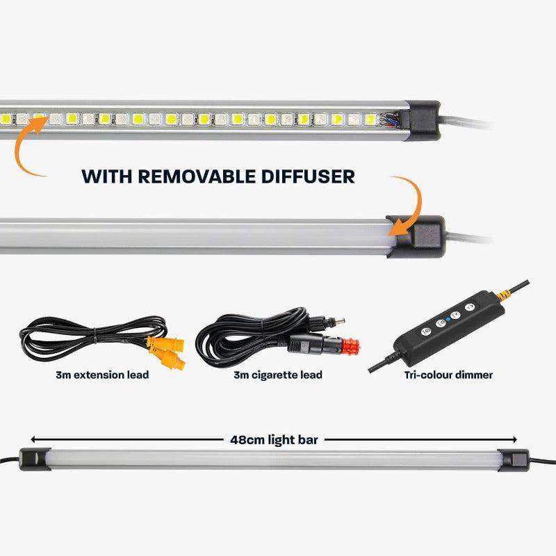 Hardkorr 50cm Tri-Colour LED Light Bar Kit with Diffuser, Camping Lights & Lanterns, - Outdoor Kuwait