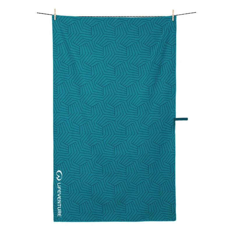 Lifeventure Geometric Teal Recycled SoftFibre Trek Towel - Giant, Camping Accessories,    - Outdoor Kuwait