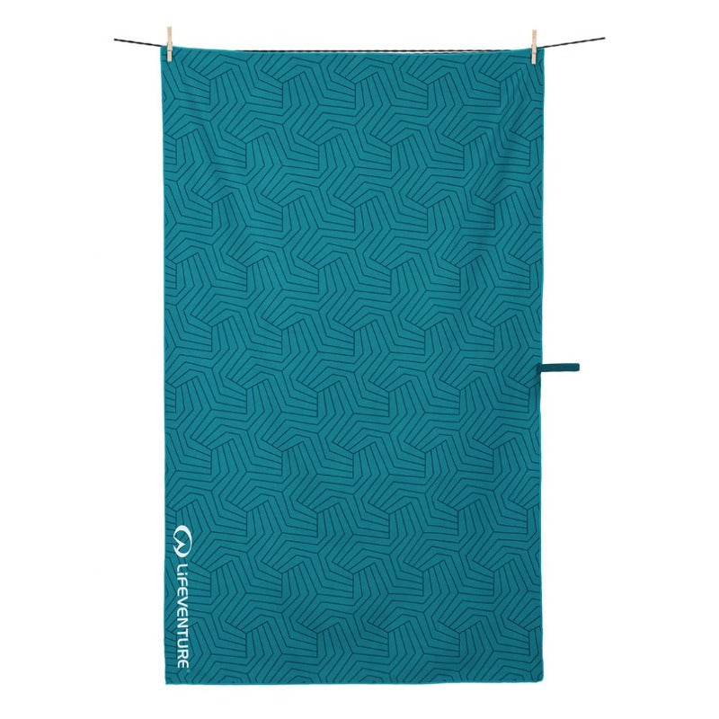 Lifeventure Geometric Teal Recycled SoftFibre Trek Towel - Giant, Trek Towel, - Outdoor Kuwait
