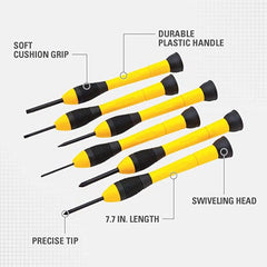 Stanley 6 pc Bi-Material Precision Screwdriver Set-Tools-Outdoor.com.kw