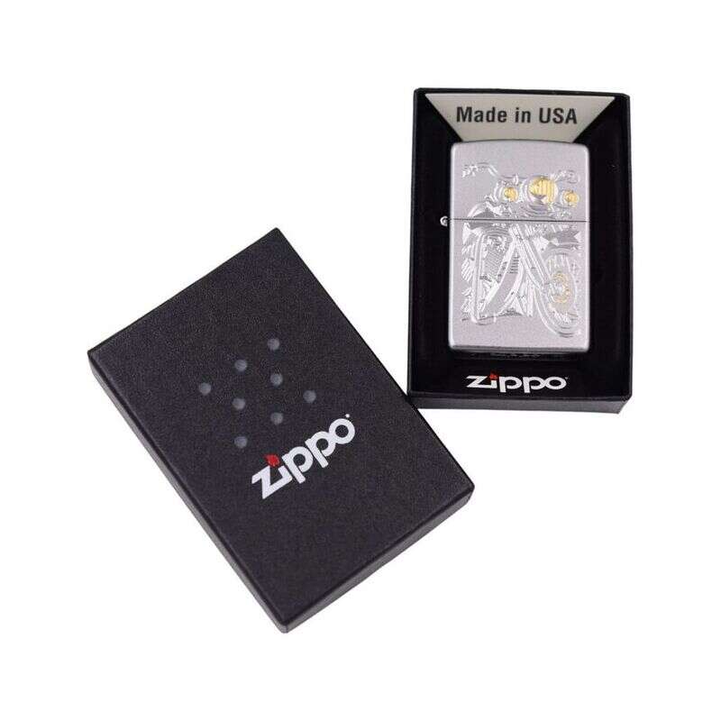 Zippo Satin Chrome Motorcycle Windproof Lighter, Lighter, - Outdoor Kuwait