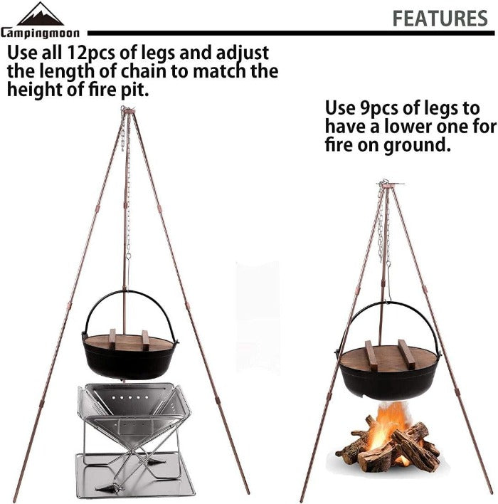 Campingmoon Fire Tripod Stand with Carrying Bag, Outdoor Grill Accessories,    - Outdoor Kuwait