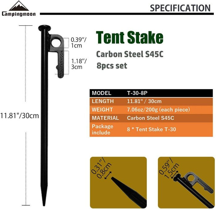 Campingmoon 8 Pieces Nail Pegs Carbon Steel - 30 cm, Tent Accessories,    - Outdoor Kuwait